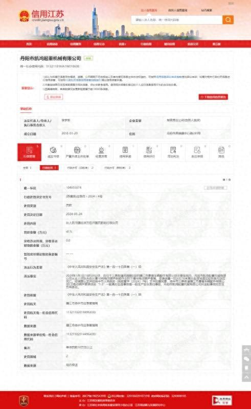 丹阳市凯鸿起重机械有限公司违反《中华人民共和国安全生产法》被罚475万元(图1)